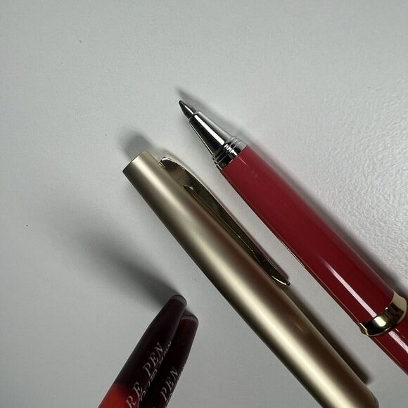 Vintage Morison Gold and Rose Ballpoint Pen W/ Red Ink Cartridges Japan NOS - Picture 4 of 5